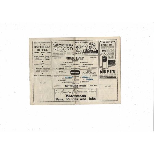 1947/48 Brentford v Nottingham Forest Football Programme