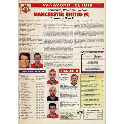 Anderlecht v Manchester United Champions League Football Programme 2000/01
