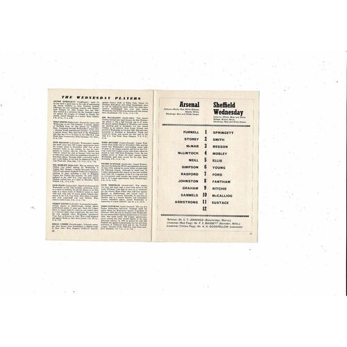 1967/68 Arsenal v Sheffield Wednesday Football Programme December