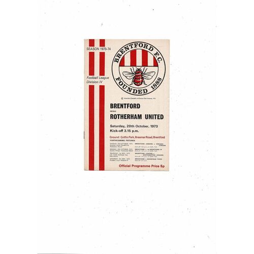1973/74 Brentford v Rotherham United Football Programme