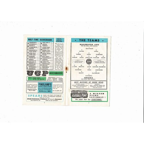 1957/58 Manchester City v Chelsea Football Programme