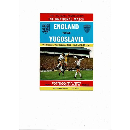 1972 England v Yugoslavia Football Programme