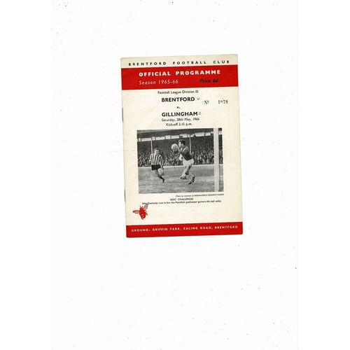 1965/66 Brentford v Gillingham Football Programme