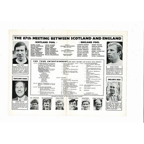 1970 Scotland v England Home Internatonal Championship Football Programme