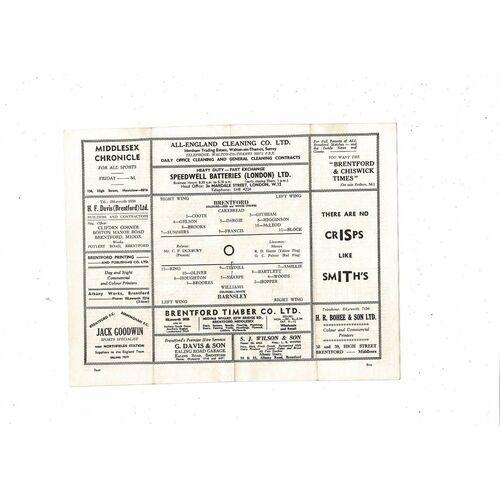 1961/62 Brentford v Barnsley Football Programme