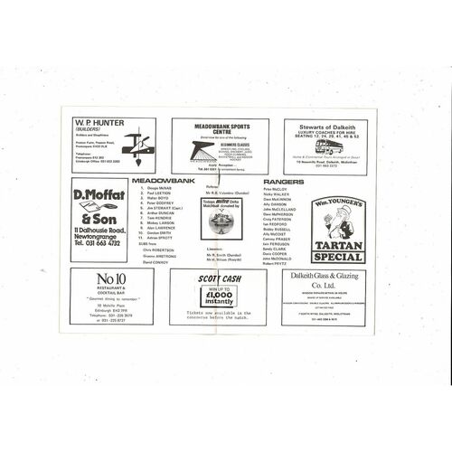 1984/85 Meadowbank Thistle v Rangers Scottish League Cup Semi Final Programme