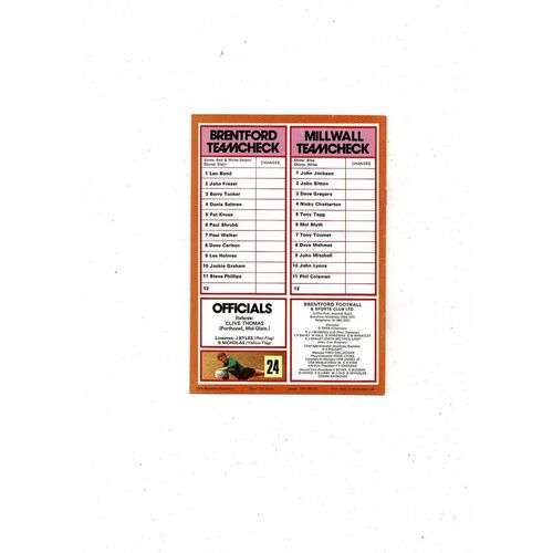 1979/80 Brentford v Millwall Football Programme