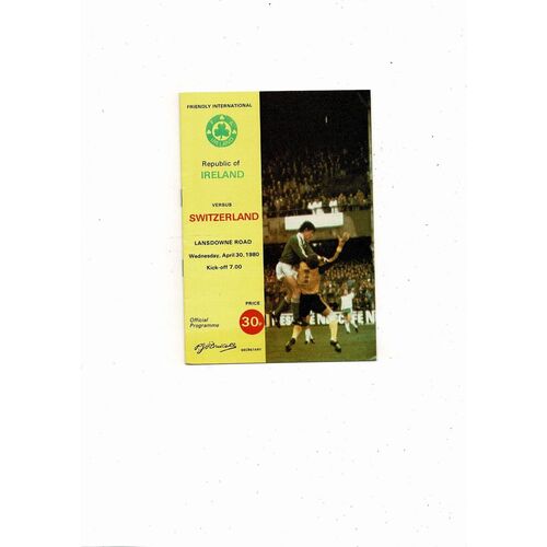 1980 Republic of Ireland v Switzerland Football Programme