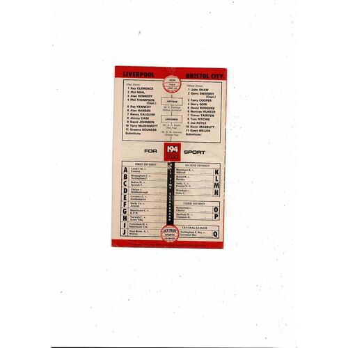 1978/79 Liverpool v Bristol City Football Programme