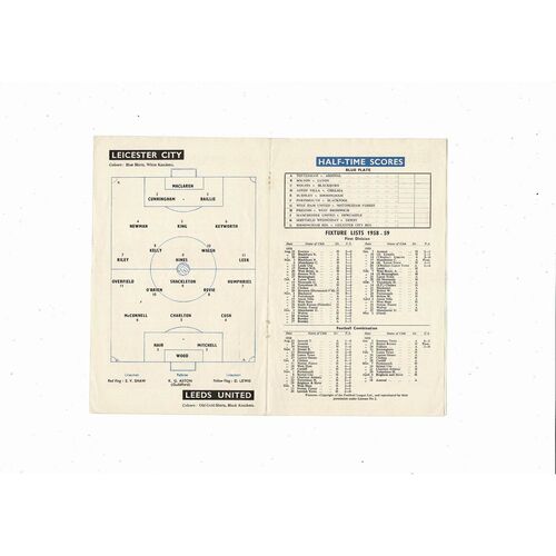 1958/59 Leicester City v Leeds United Football Programme