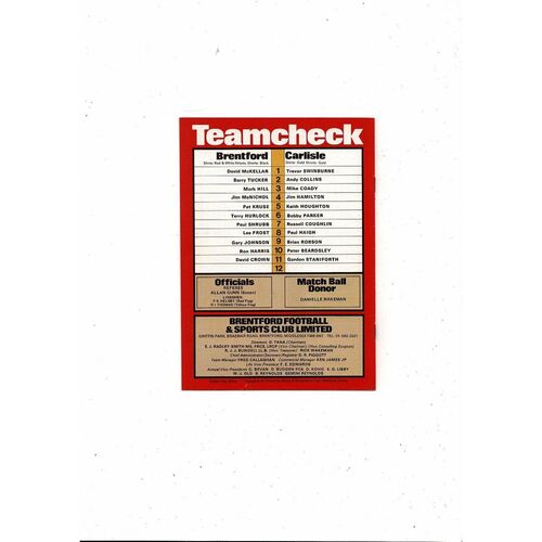 1980/81 Brentford v Carlisle United Football Programme