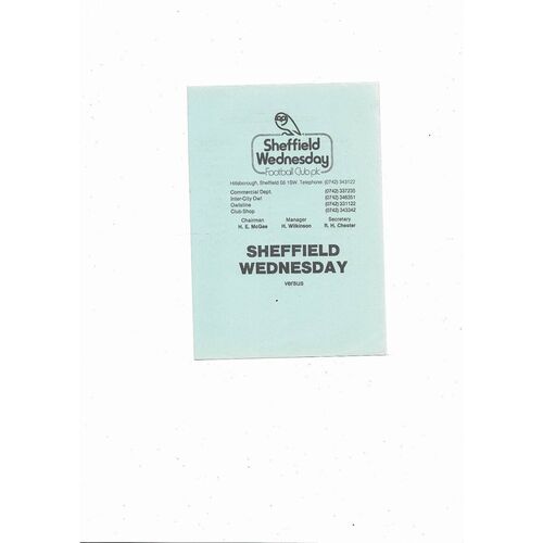 Sheffield Wedensday v Leeds United Central League Football Programme 1985/86