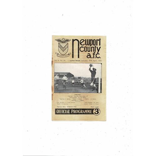 1954/55 Newport County v Leyton Orient Football Programme