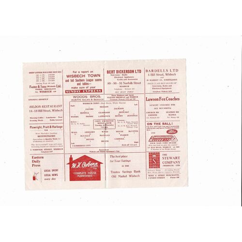 Wisbech Town v Cambridge City FA Cup Football Programme 1965/66