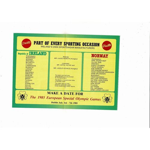 1985 Republic of Ireland v Norway Football Programme