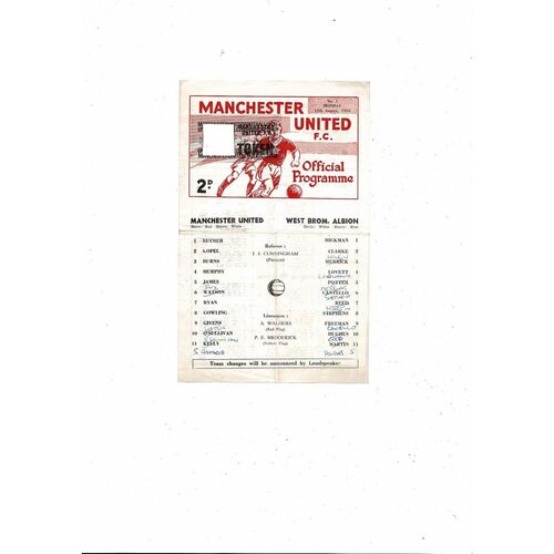 Manchester United v West Bromwich Albion Central League Programme 1968/69