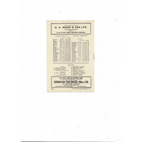 1958/59 Brentford v Southend United Football Programme