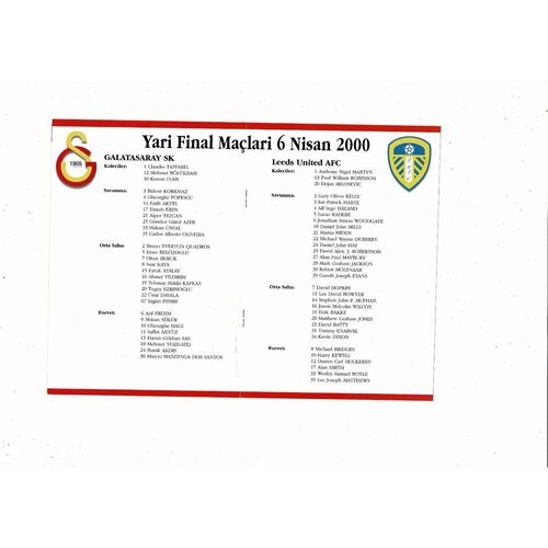 2000 Leeds United v Galatasaray UEFA Fairs Cup Semi Final Football Programme