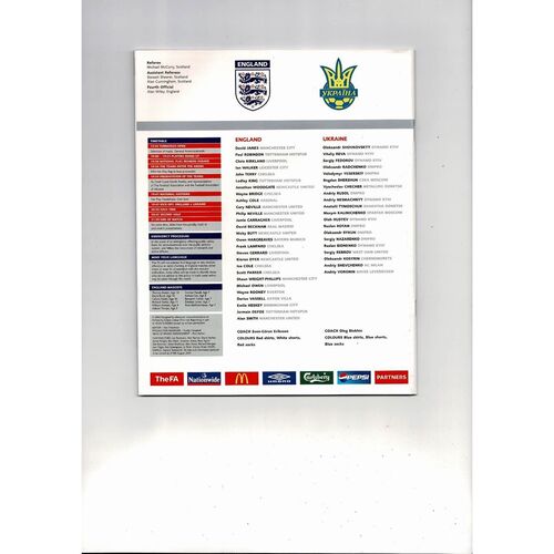 2004 England v Ukraine Football Programme