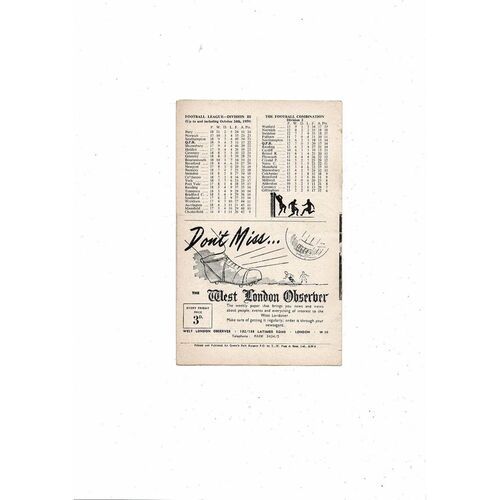 1959/60 Queens Park Rangers v Brentford Football Programme