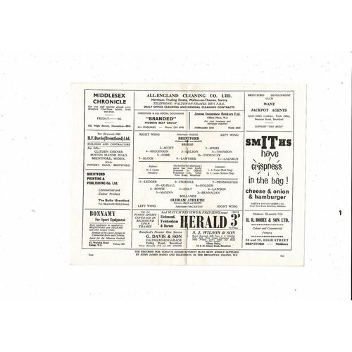 1965/66 Brentford v Oldham Athletic Football Programme