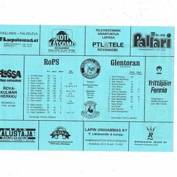 Rovaniemi v Glentoran European Cup Winners Cup Football Programme 1987/88