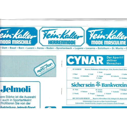 FC Zurich v FC Dynamo Berlin European Cup Football Programme 1981/82