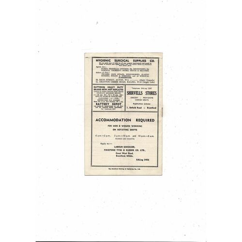 1953/54 Brentford v Leicester City Football Programme