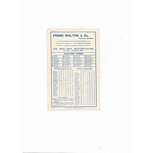 1957/58 Southend United v Coventry City Football Programme