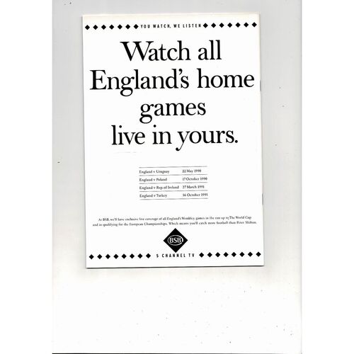 1990 England v Denmark Football Programme