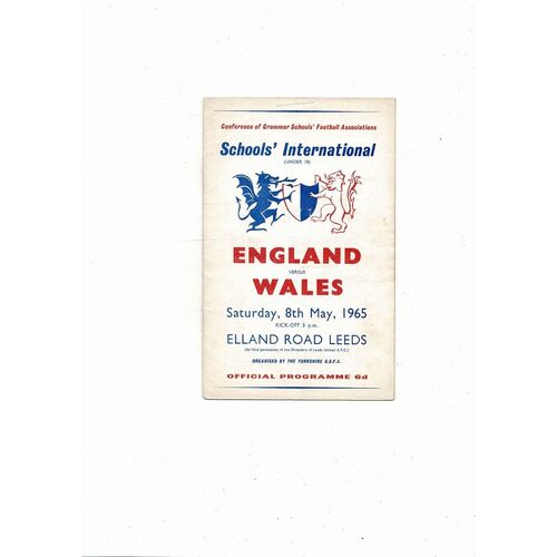 1965 England v Wales Schools International Football Programme @ Elland Rd Leeds