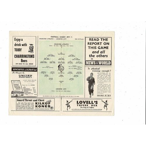 1954/55 Charlton Athletic v Leicester City Football Programme