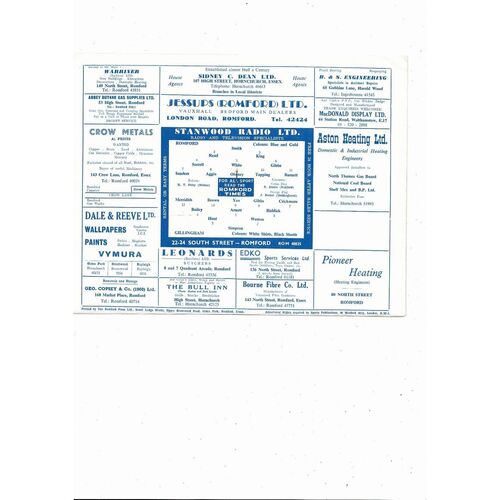Romford v Gillingham Public Pratice Match Football Programme 1967/68