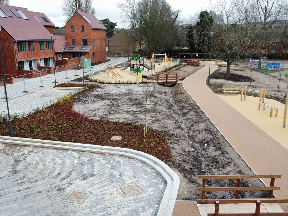 Canalside - An 88 plot regeneration scheme in Sheerwater, Woking. AMS (Anders Mechanical Services) provided all mechanical extract ventilation and duct work from the NIBE ASHP (Air source heat pump) cylinder. 