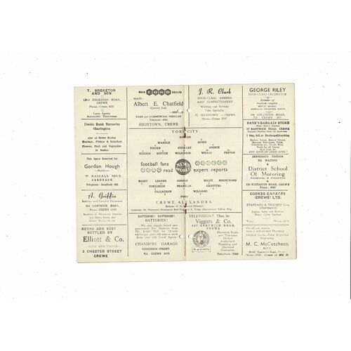 1956/57 Crewe Alexandra v York City Football Programme