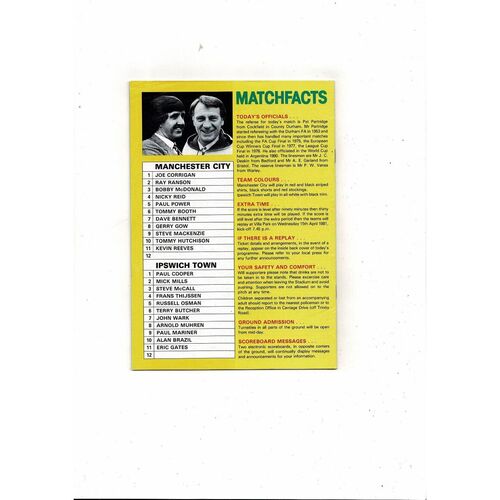 1981 Manchester City v Ipswich Town FA Cup Semi Final Football Programme