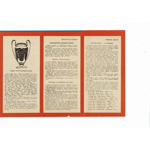 Dnepropetrovsk v Trabsonspor European Cup Football Programme 1984/85