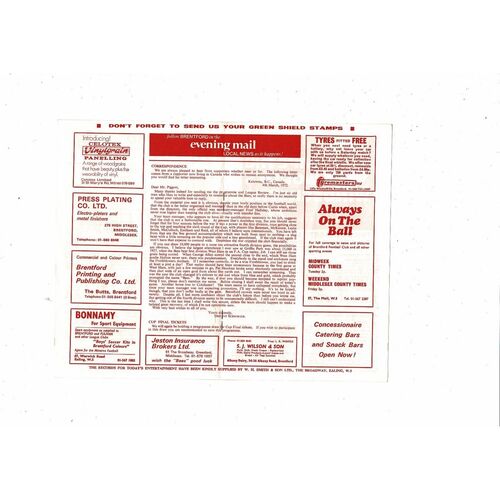 1971/72 Brentford v Workington Football Programme