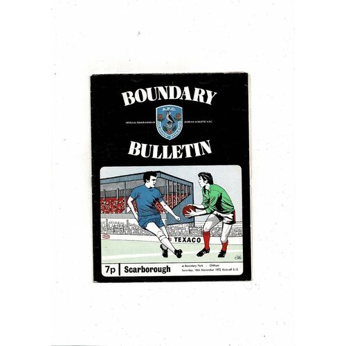 Oldham v Scarborough FA Cup Football Programme 1972/73