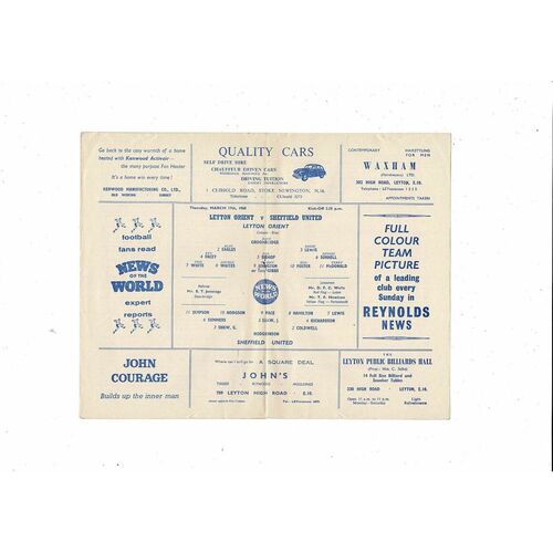 1959/60 Leyton Orient v Sheffield United Football Programme