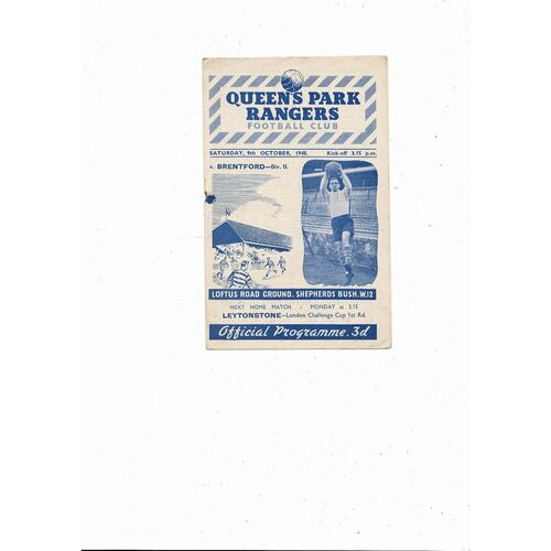 1948/49 Queens Park Rangers v Brentford Football Programme