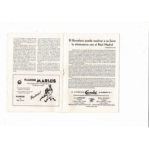 1959/60 Barcelona v Real Madrid European Cup Semi Final Football Programme