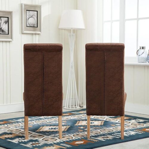 mcc direct Set of 2 Linen Fabric Dining Chairs Roll Top Scroll High Back For Home & Commercial Restaurants