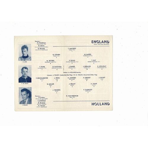 1960 England v Holland U23 Football Programme @ Sheffield Wednesday