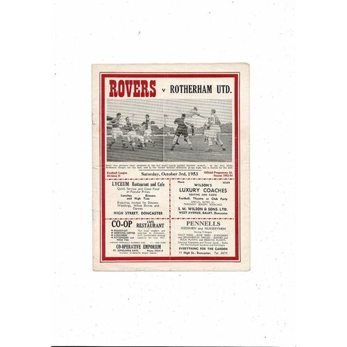 1953/54 Doncaster Rovers v Rotherham United Football Programme