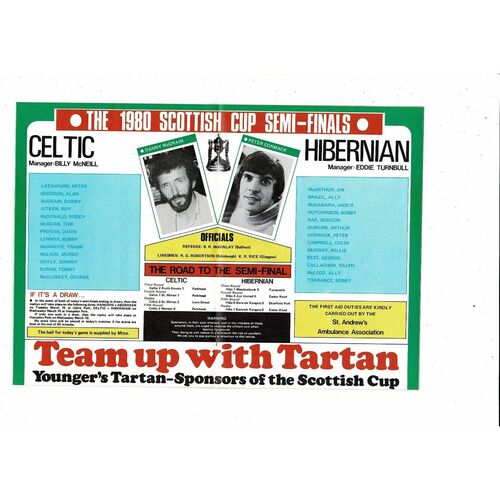 1980 Celtic v Hibernian Scottish Cup Semi Final Football Programme