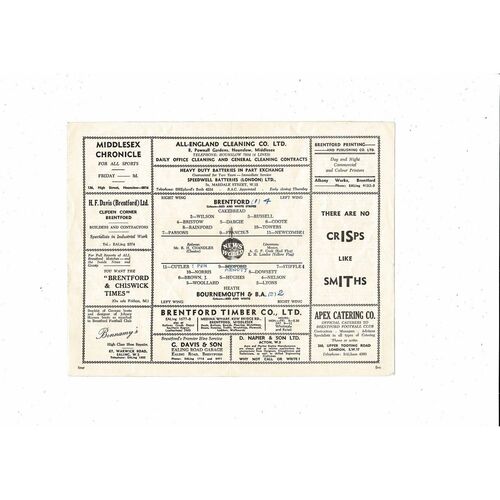 1957/58 Brentford v Bournemouth Football Programme