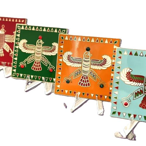 Display & Magnet Tile. The Persian Falcon. Deep Green with 3 Red stones.