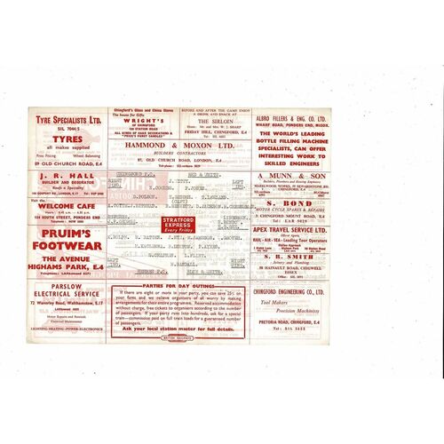 1962/63 Chingford v Hermes London Senior League Football Programme