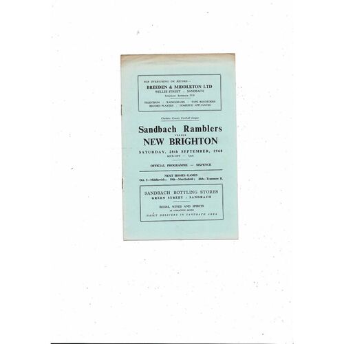 1968/69 Sandbach Ramblers v New Brighton Cheshire League Football Programme